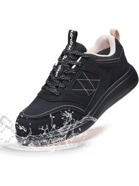 Women's Black Beige Faux Leather Comfortable Durable Oil Resistant Sneakers